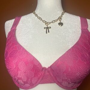 Juicy Couture Pink Lace Underwire Bra Floral Lace Logo Band
